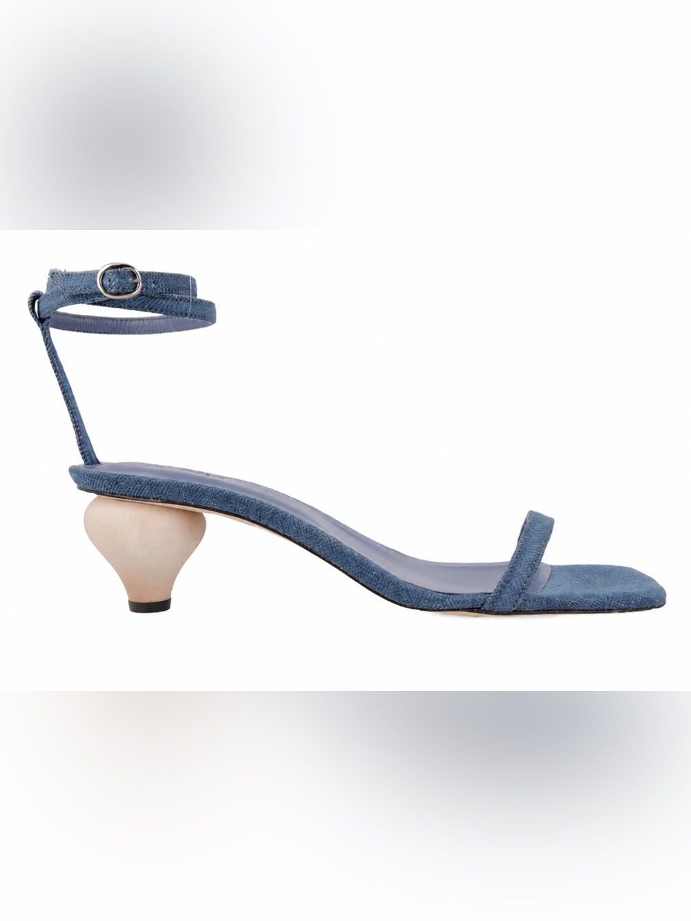 By Far Denim Sculptural Heel Sandals Ankle Strap Size 39